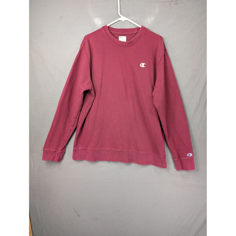 Champion Mens Maroon Crewneck Sweatshirt Large Logo Pullover 8217